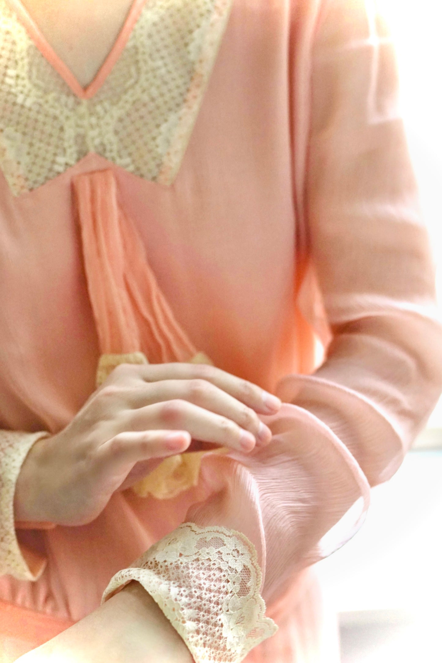 1920s | Pink Chiffon Lace Collar Dress