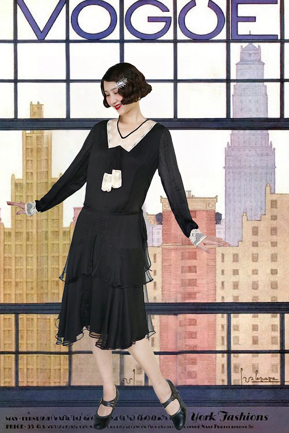 1920s | Silk Chiffon Lace Collar Dress