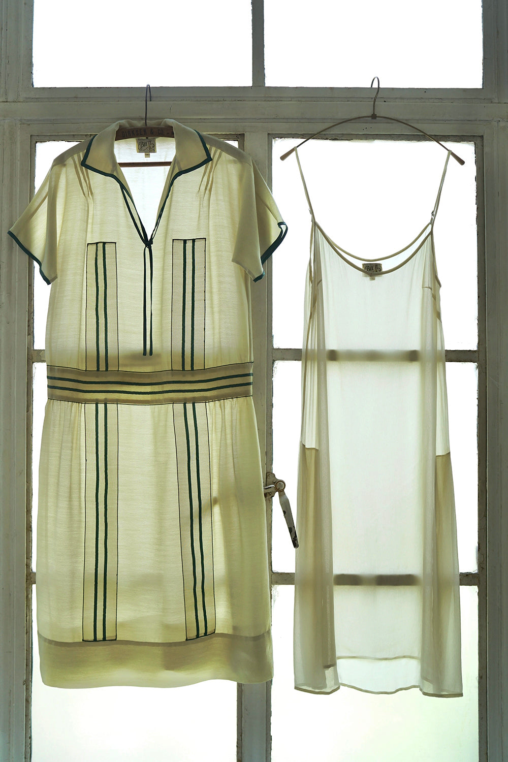 1920sGreen striped woven ribbon dress Bee's Knees 1920sGreen striped woven ribbon dress Bee's Knees