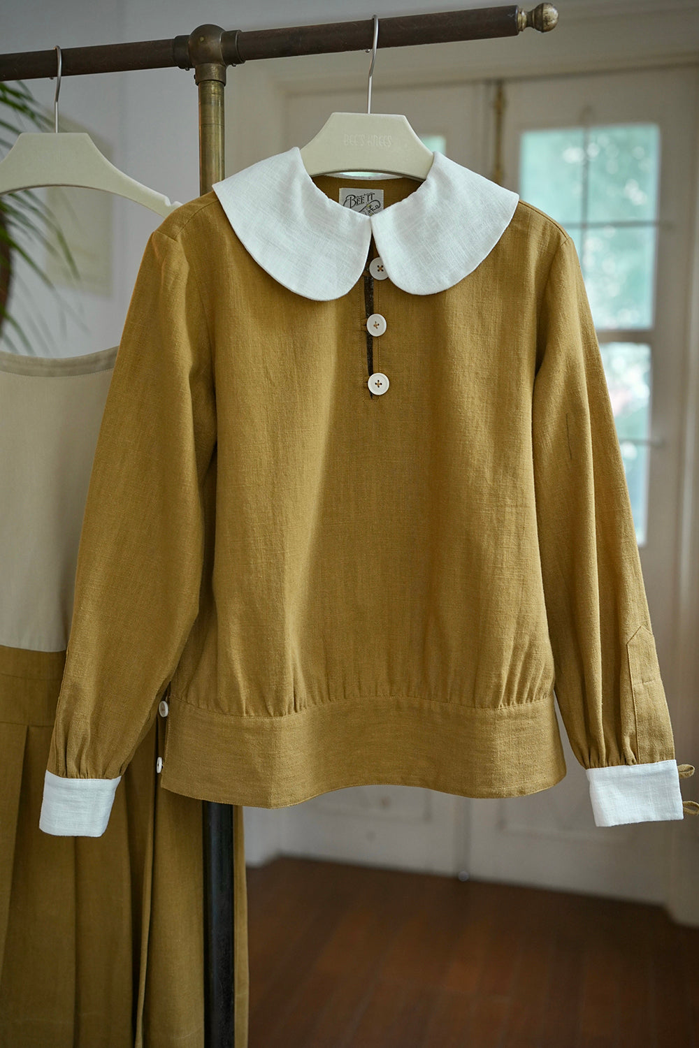 1920s ｜Doll-Collar Pleated Dress Set (Black&Yellow)