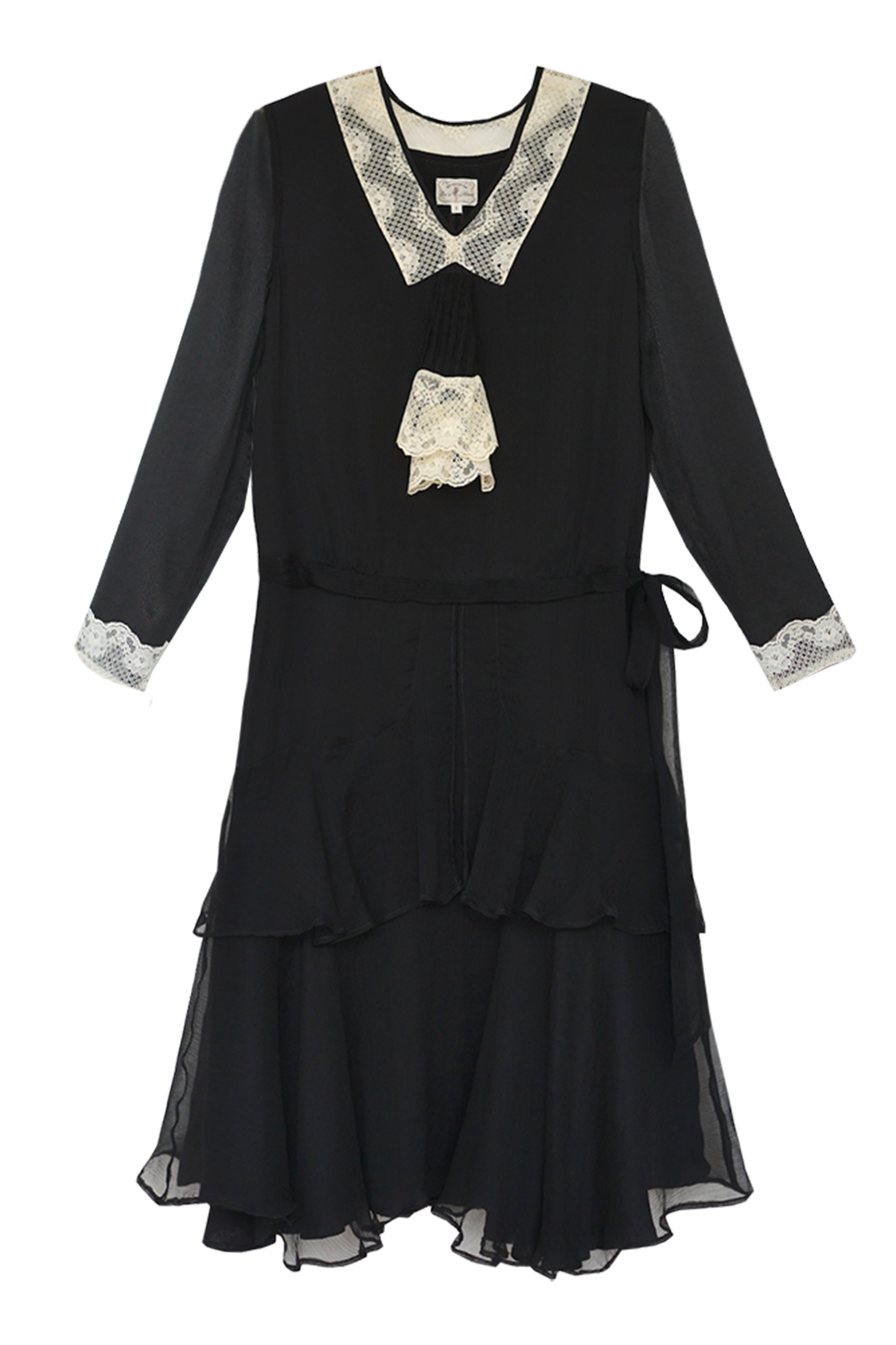 1920s | Silk Chiffon Lace Collar Dress