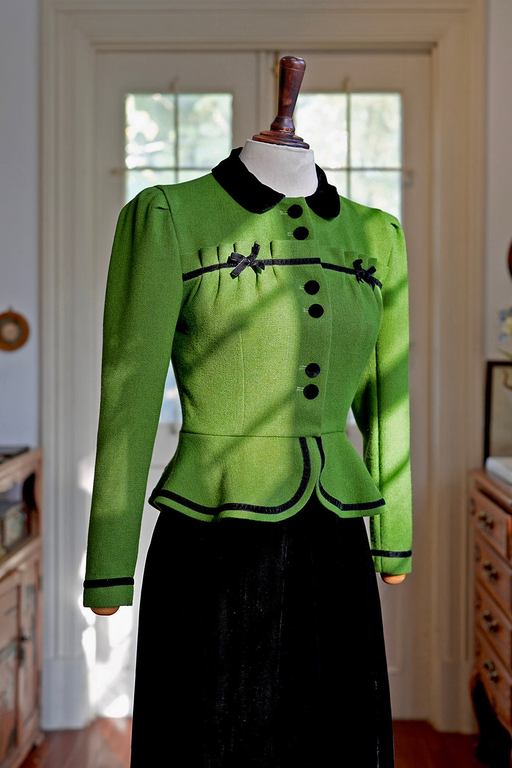 1930s｜Green Wool Double Georgette Jacket