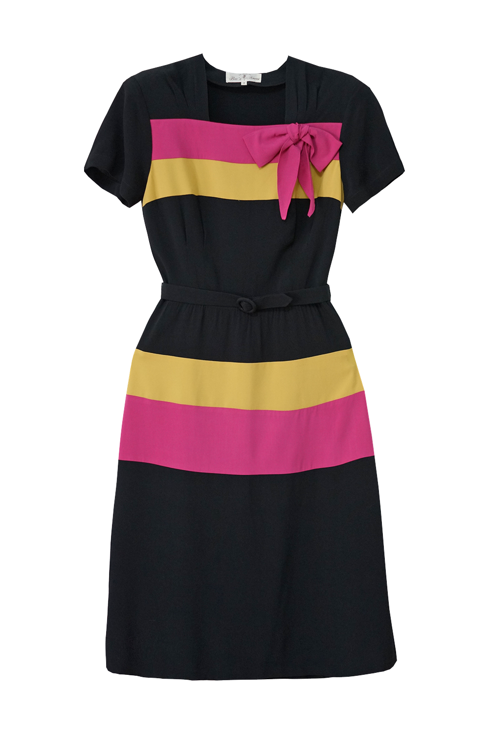 1940s｜Color-Block Bow-Decorated Dress