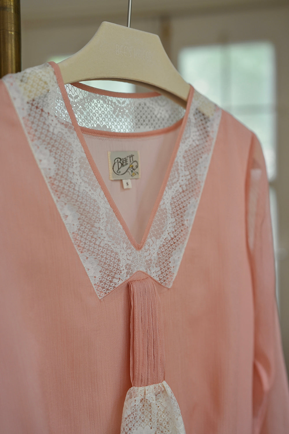 1920s | Pink Chiffon Lace Collar Dress