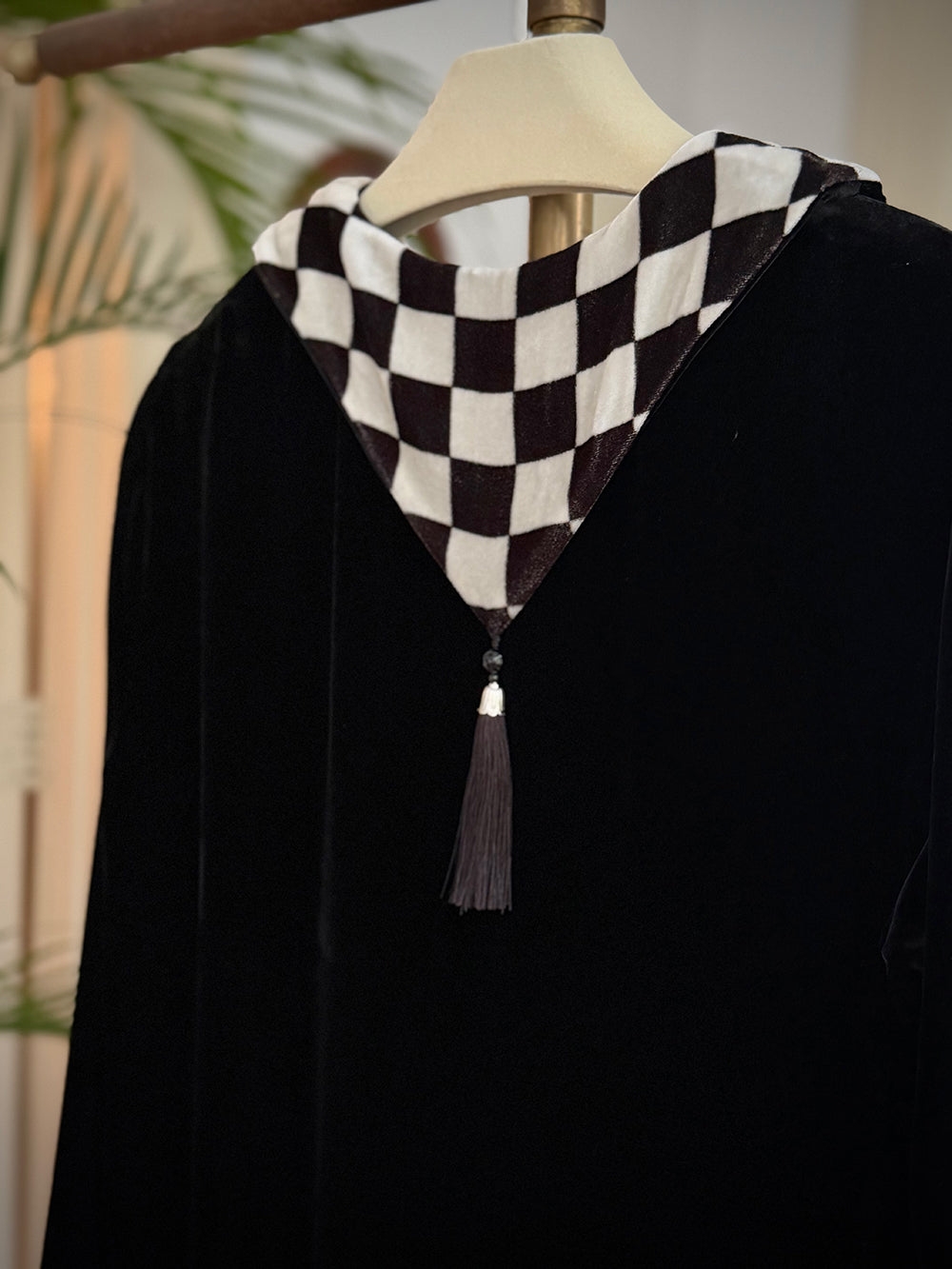 1920s｜ Black and White Checkered Velvet Dress
