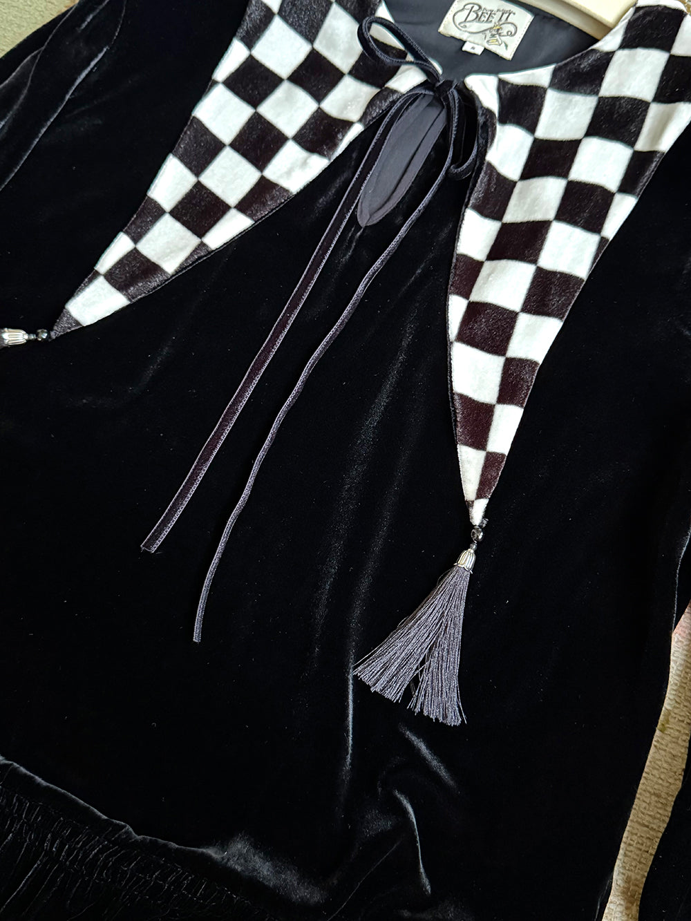 1920s｜ Black and White Checkered Velvet Dress