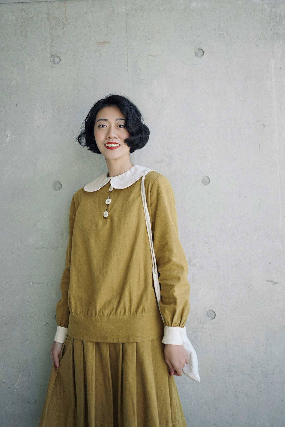 1920s ｜Doll-Collar Pleated Dress Set (Black&Yellow)