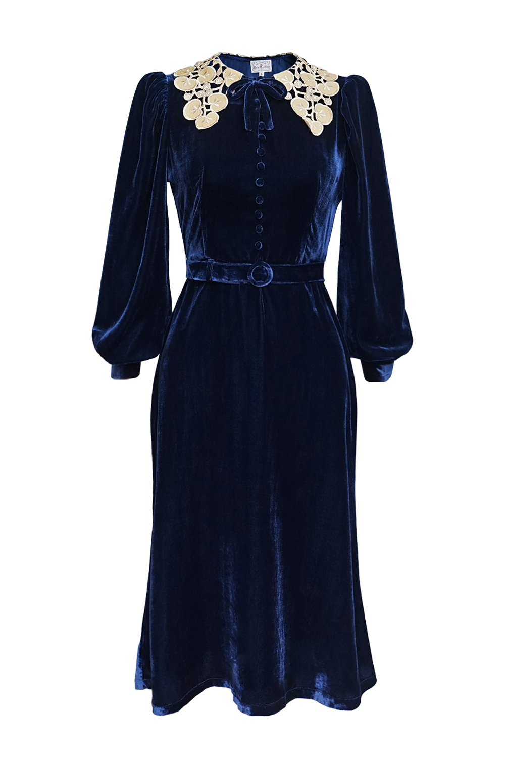 1930s｜Lace Collar Blue Velvet Dress